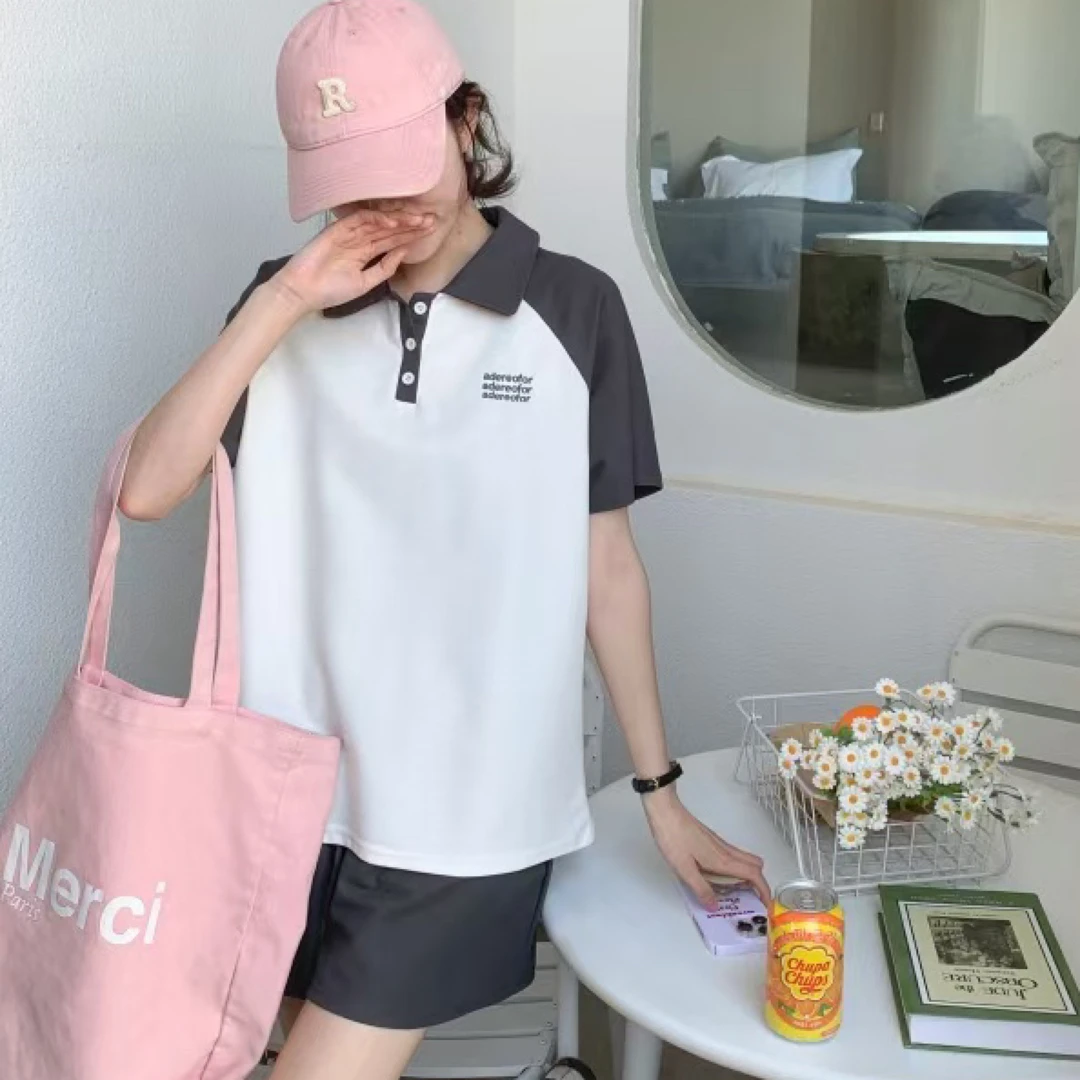外单～撞色短袖拼接款套装，均码，百搭，减龄，显瘦