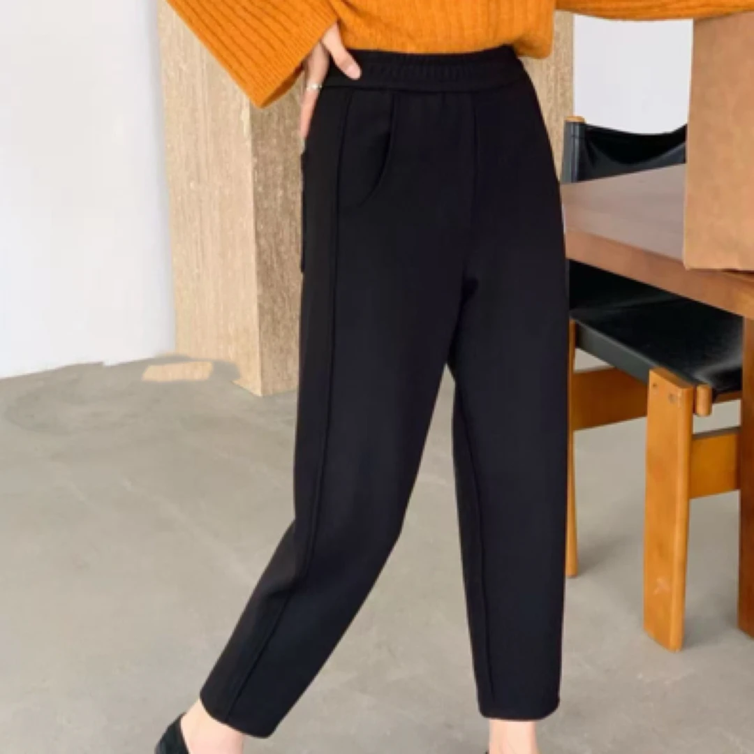 欧货～加绒，加高腰皮筋腰哈伦裤，显瘦，百搭