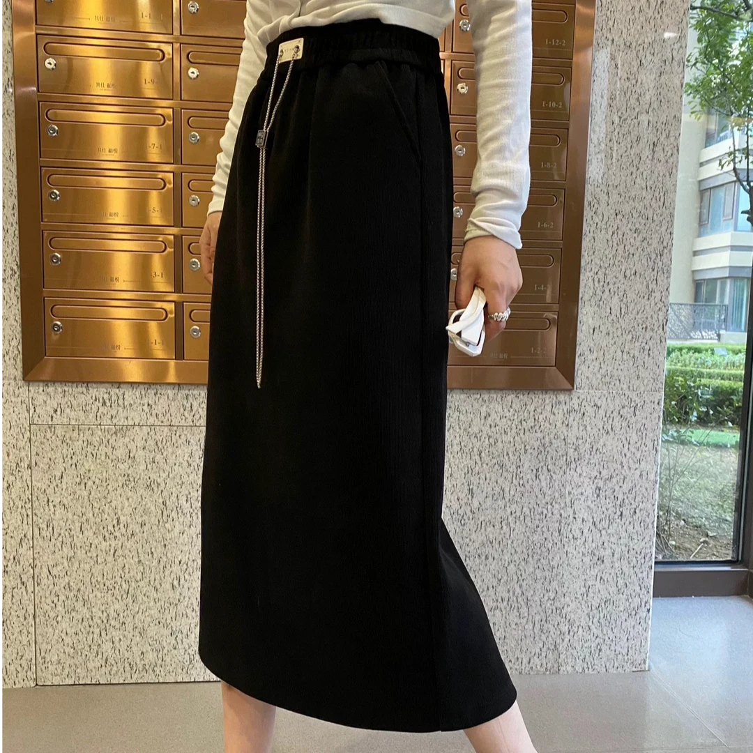 外单～加绒，皮筋腰大弹力半裙，百搭，显瘦