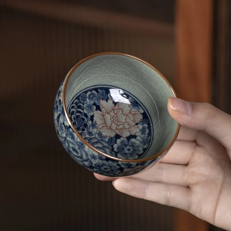 景德镇老泥料青花手工主人杯鸿运当头手绘万花茶杯陶瓷单杯全手工