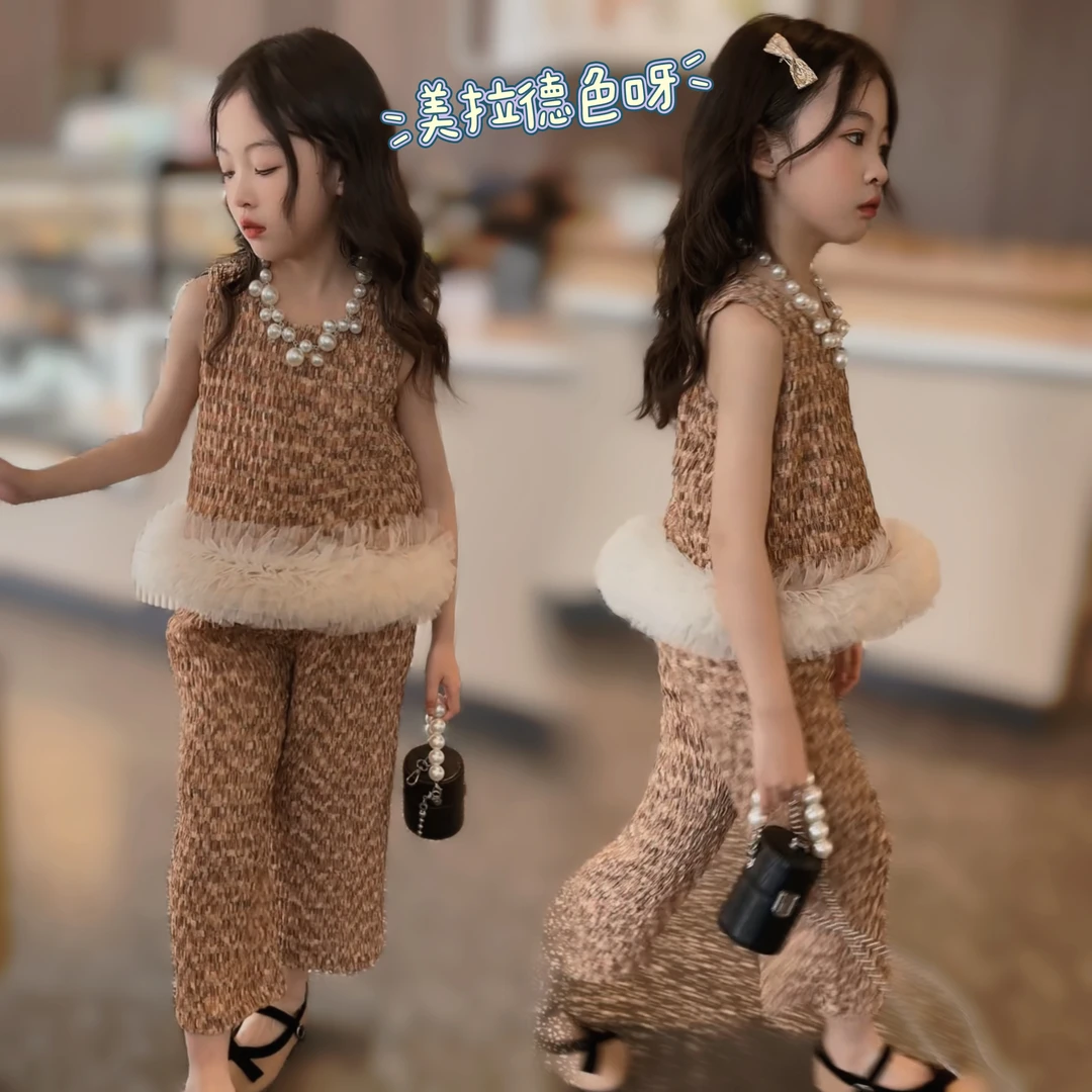 现货【走秀款】夏款女童套装韩版洋气时尚女孩两件套儿童夏款套装