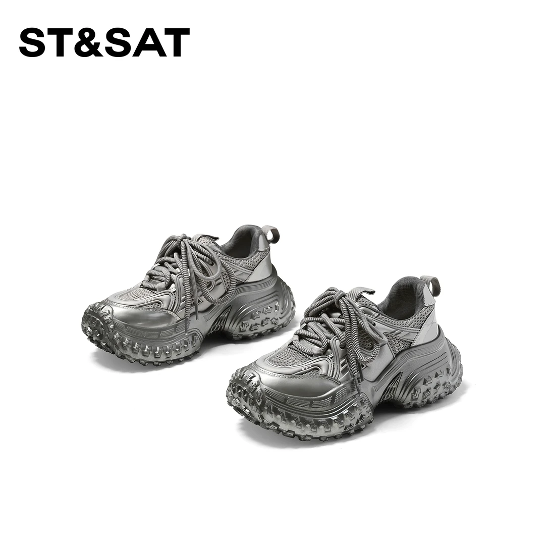 St&Sat/星期六时尚休闲鞋女2024年夏季新款透气厚底榴莲底老爹鞋