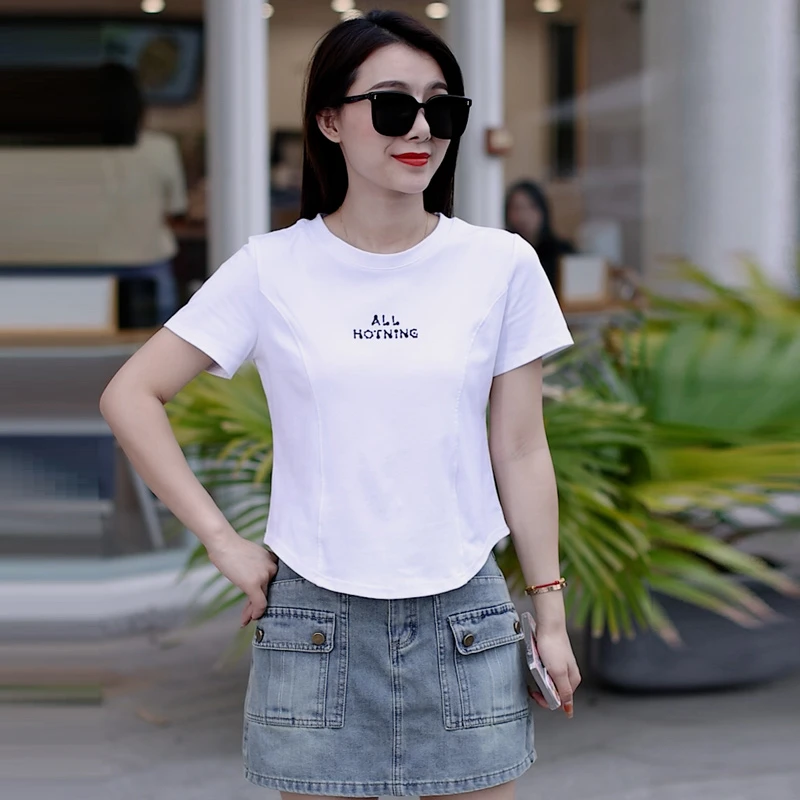 ESSENCEZAZOREVEAL/露卡索气质t恤女显瘦时尚洋气圆领休闲短袖