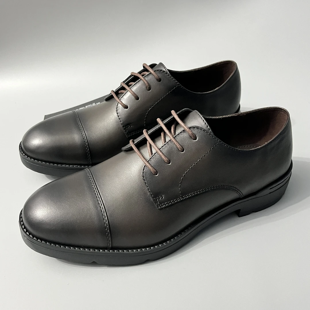 全新未使用 ErmenegildoZegna 杰尼亚手工抛光系带正装通勤牛津鞋