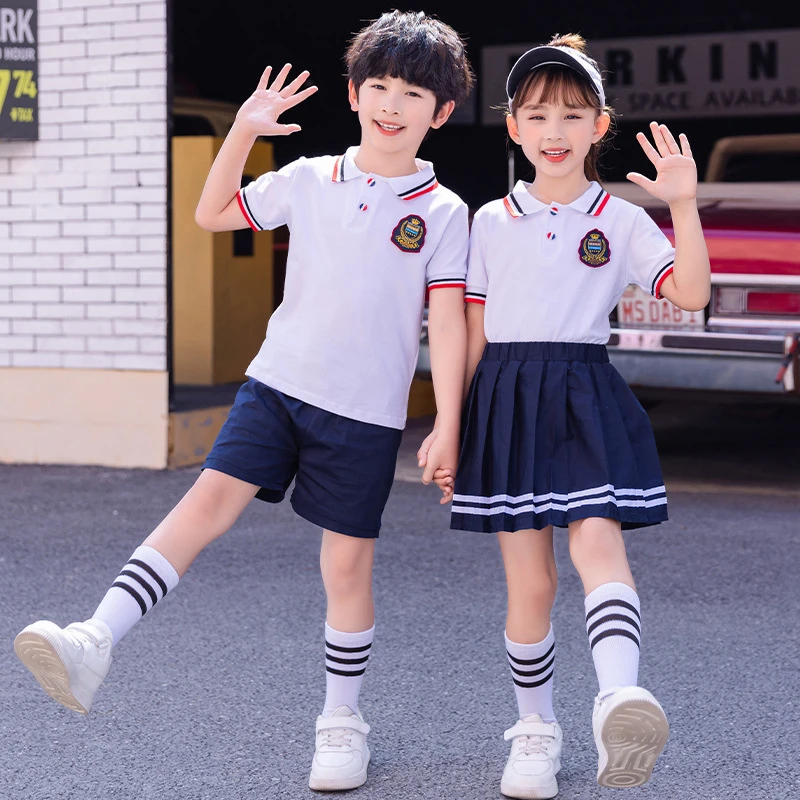 校服套装夏装T恤短袖学院风中纯棉班服儿童批发 小学生幼儿园园服