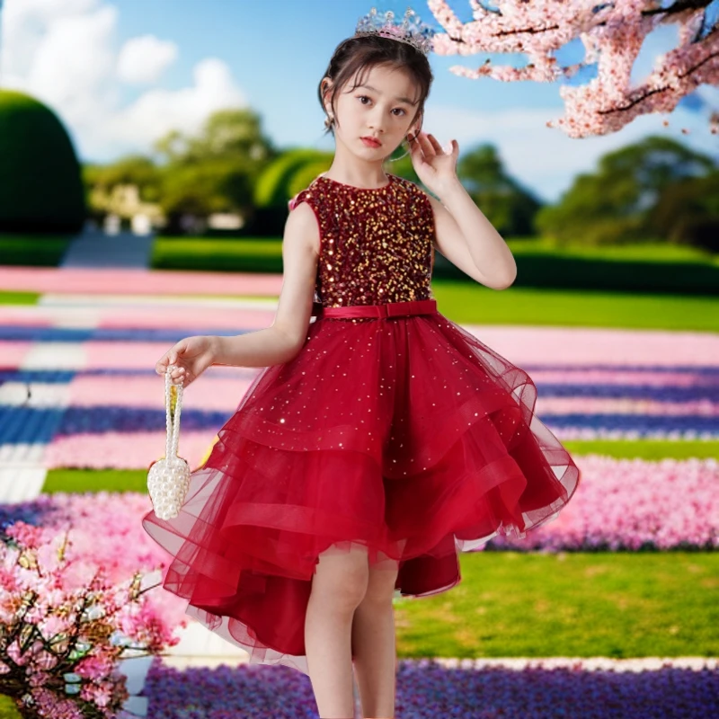 花童礼服公主裙夏季周岁蓬蓬纱拖尾连衣裙花童走秀钢琴表演晚礼服