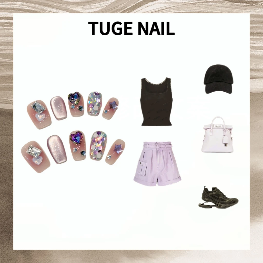 TugeNail 【绘梦】夏季紫色亮片极简小众设计师美甲TG1101Q