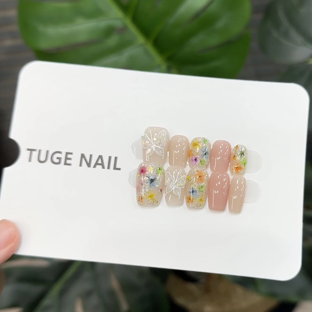 TugeNail【六六】“蝴蝶谷”冰晶立体蝴蝶美甲夏日高级感干花穿戴甲