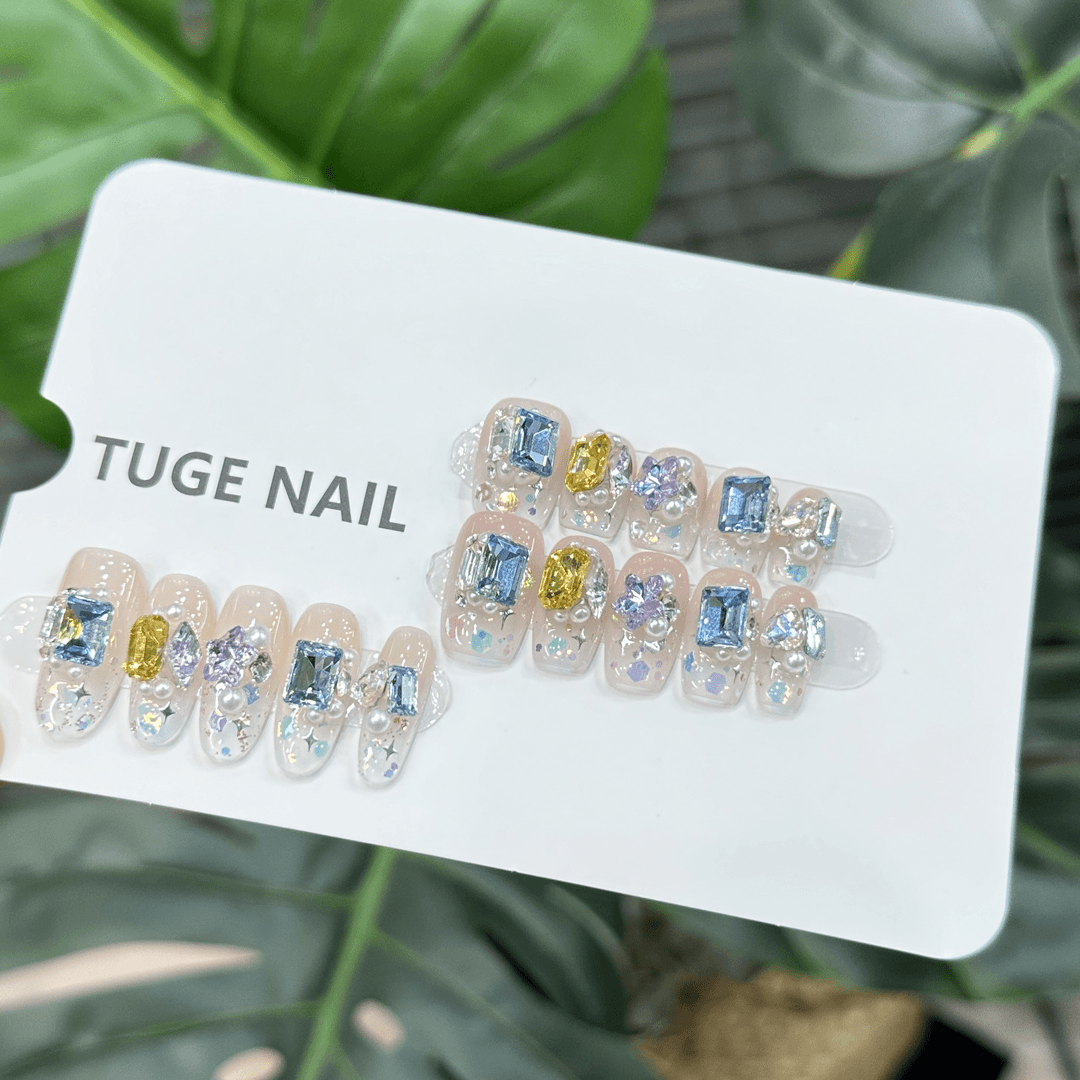 TugeNail“冰河之梦”夏日指尖超闪满钻显白纯手工穿戴甲1105