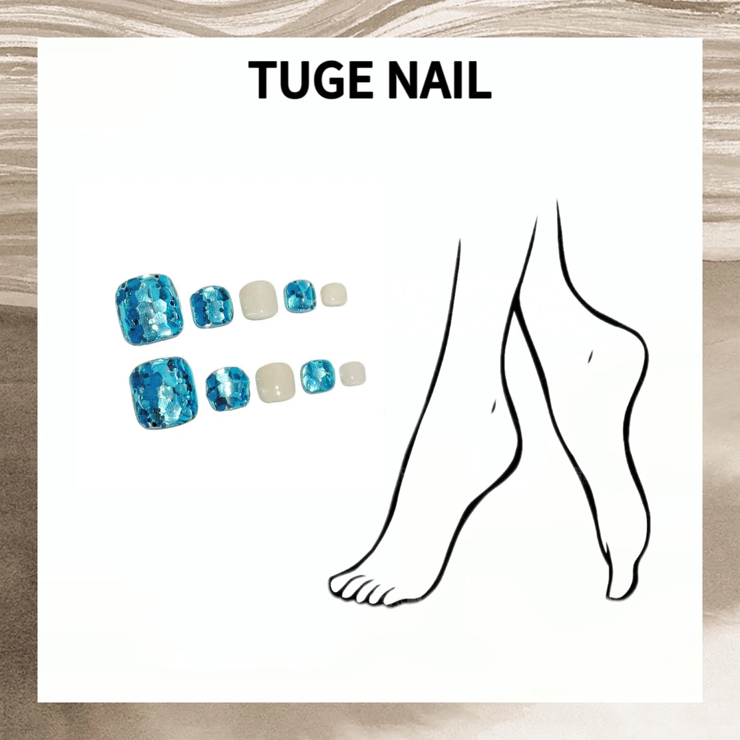 TugeNail “深海秘境”纯手工脚甲14片脚甲设计师蓝色穿戴甲-小然