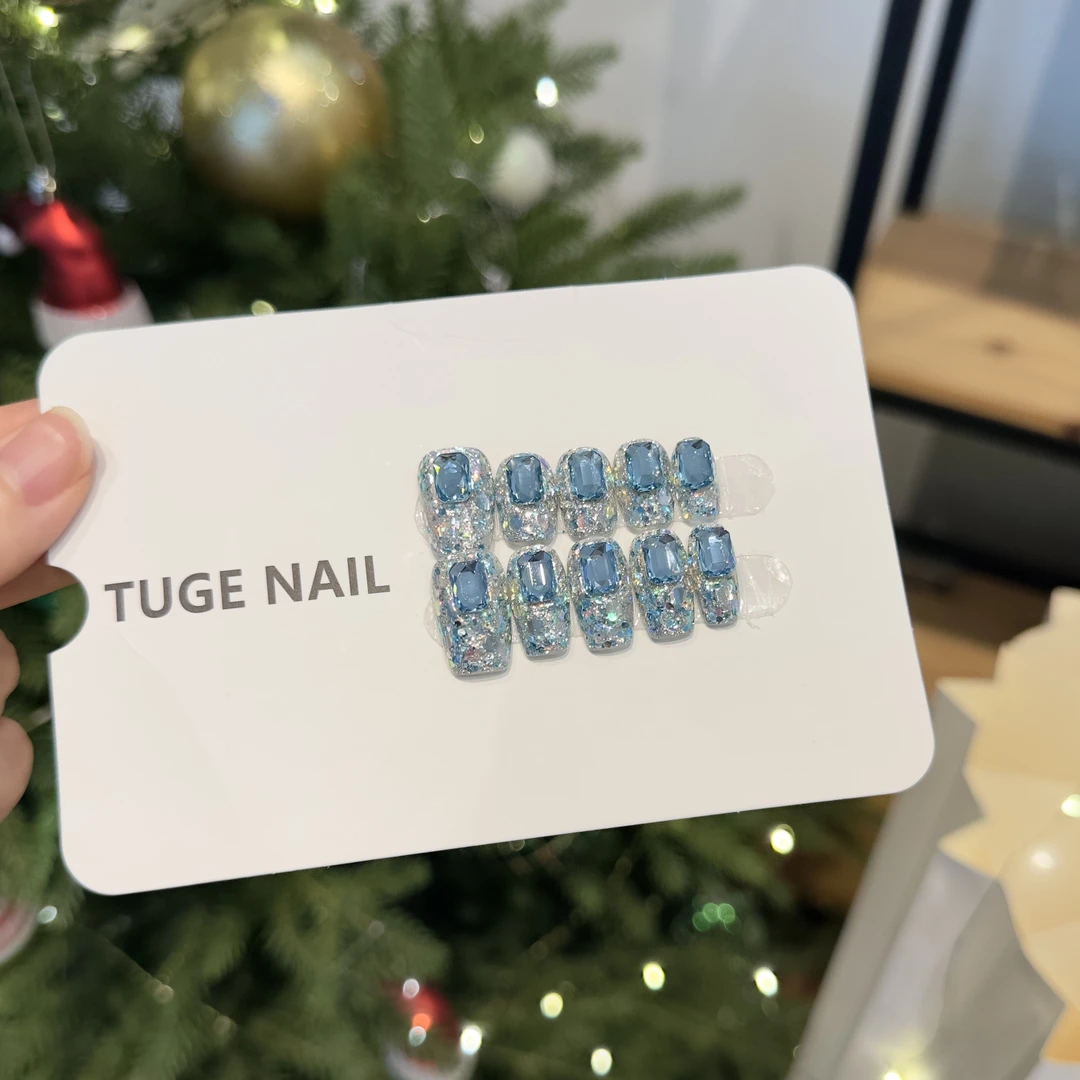 TugeNail“冰蓝物语”【施家全华】夏季亮片超闪美甲设计穿戴甲TGLI