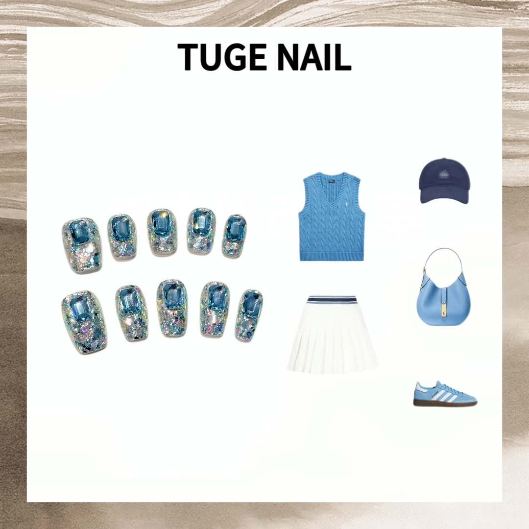 TugeNail“冰蓝物语”【施家全华】夏日满钻超闪美甲设计穿戴甲TGY706