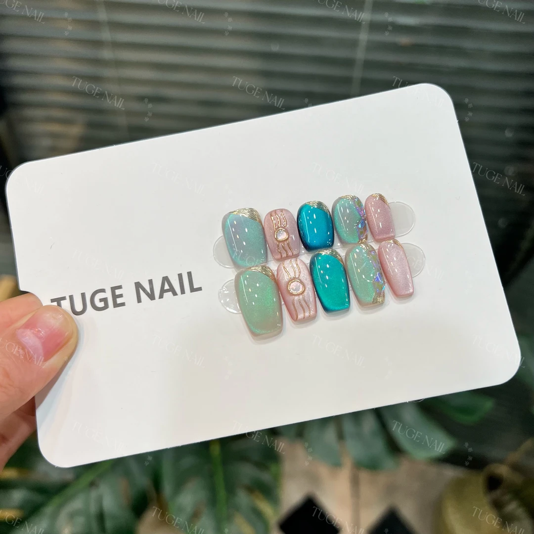 TugeNail“达芬奇（夏季清透版）”四色猫眼极光钻轻奢美甲穿戴甲1101