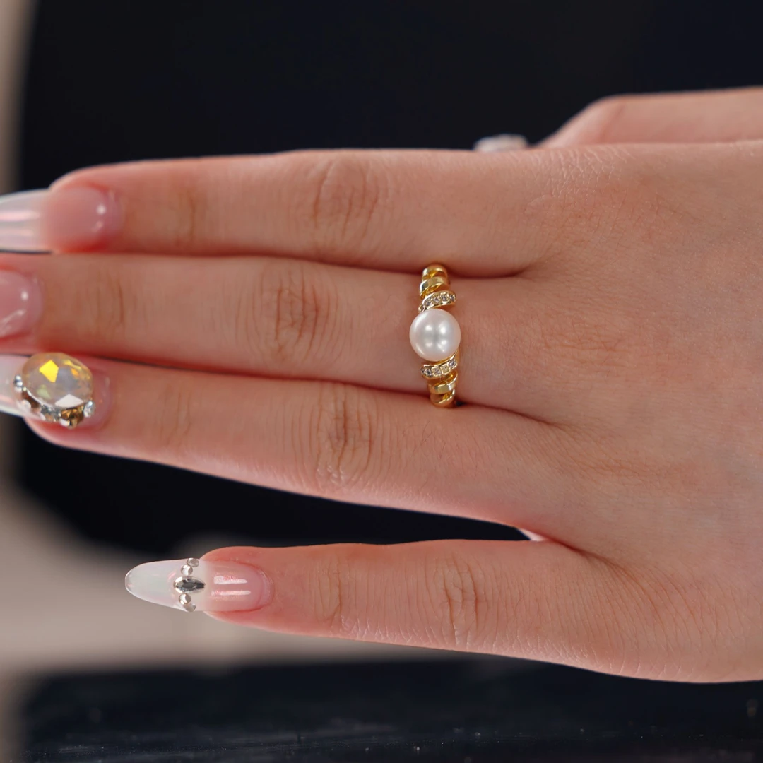 【睿泽鉴宝】淡水无核珍珠戒指7.5mm  ZBY101