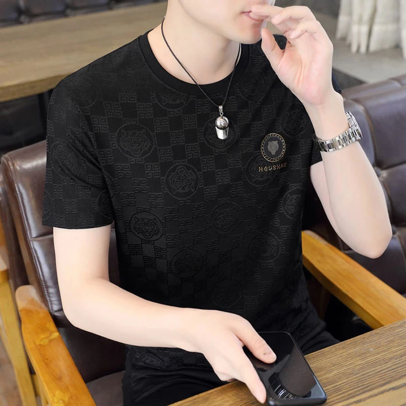 【徐家大小姐专属】啄木鸟男士短袖T恤 男士提花圆领冰丝靓仔T恤