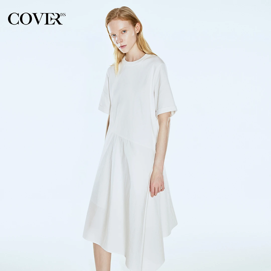 COVERINS秋季新款宽松版型拼接云朵连衣裙