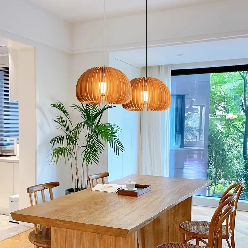 vintage餐厅吊灯日式复古卧室木质灯艺术创意民宿书房中古南瓜灯