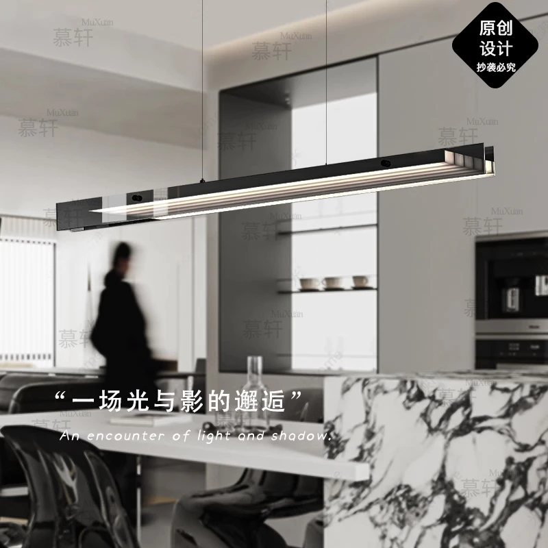 意式轻奢餐厅吊灯高端现代极简岛台吧台长条玻璃设计师一字餐厅灯