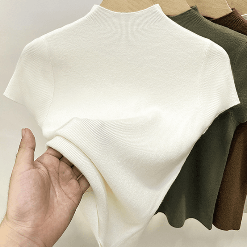 半高领保暖短袖内搭针织衫女冬季修身打底衫2023新款秋冬百搭上衣
