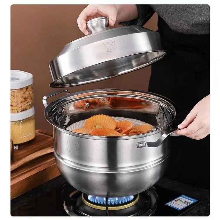 不锈钢蒸锅加厚多层大容量家用电磁炉煤气专用