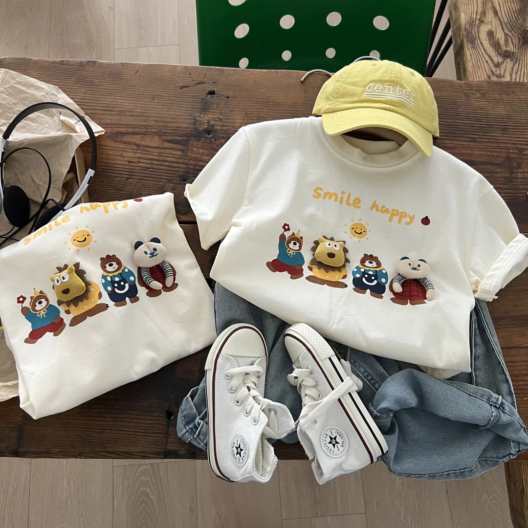 【双纱立体玩偶】2024夏季儿童纯棉新款儿童动物玩偶夏款印花百搭