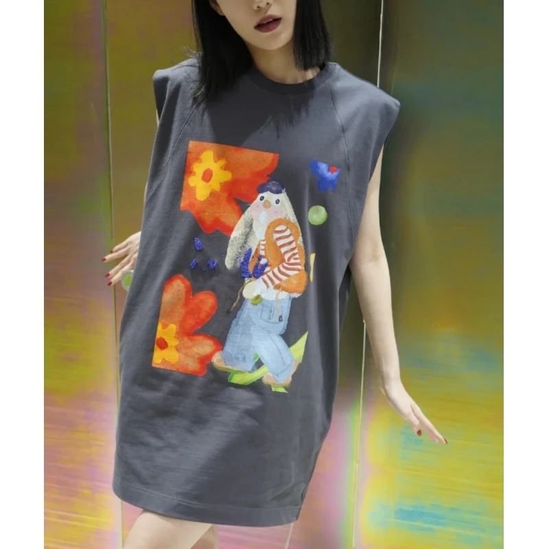 【健哥服饰】【B926】｜X｜休闲手绘兔子印花无袖背心连衣裙