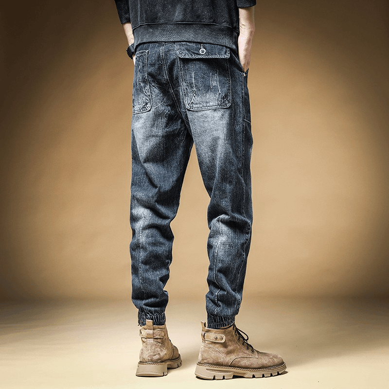 仓石一树2024春秋潮牌宽松水洗工装牛仔裤男士青年修身大码束脚裤