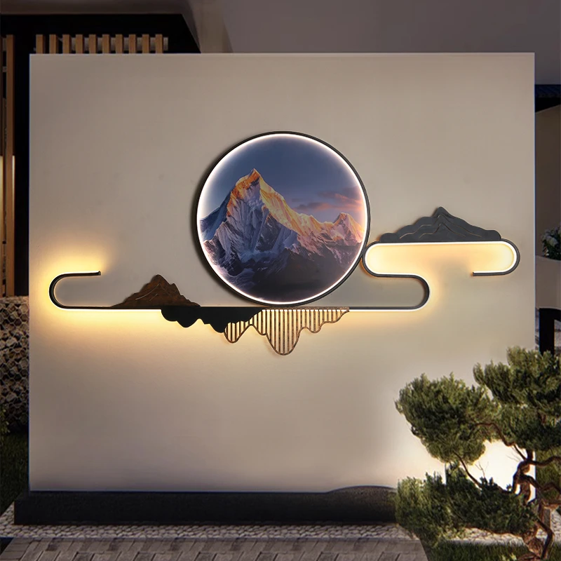 庭院壁灯户外太阳能新中式别墅围墙灯防水影壁墙造景流水墙景观灯