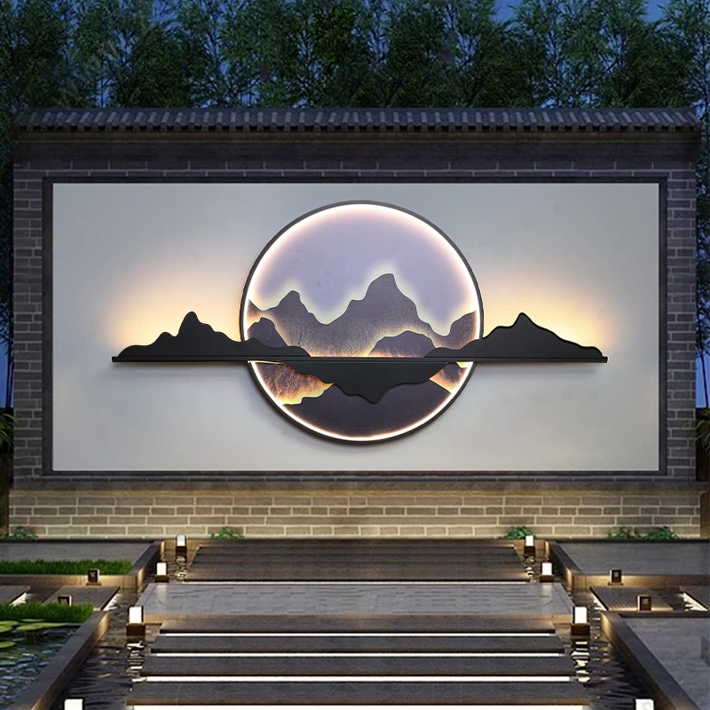 景观庭院灯户外太阳能金山新中式别墅壁画灯防水影壁墙造景墙壁灯