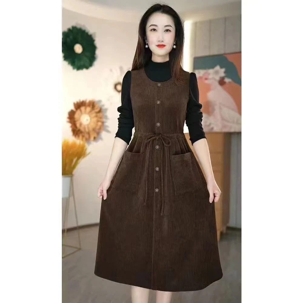 2025春秋季假两件新品气质显瘦女装连衣裙时尚打底收腰洋气裙子