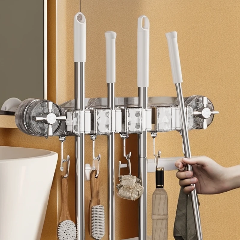 吸盘拖把夹壁挂免打孔卫生间扫把固定架门后滑轨拖布夹挂壁拖把夹