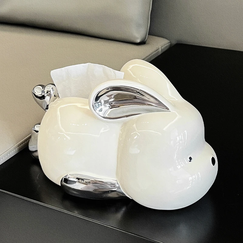 奶fufu可爱高颜值兔子陶瓷纸巾盒客厅茶几高档创意现代装饰抽纸盒