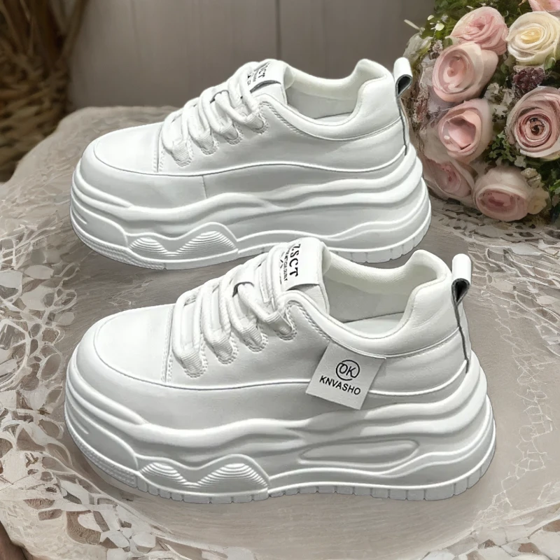 松糕厚底7cm潮鞋真皮小白鞋女2025春季新款舒适百搭面包爆款板鞋