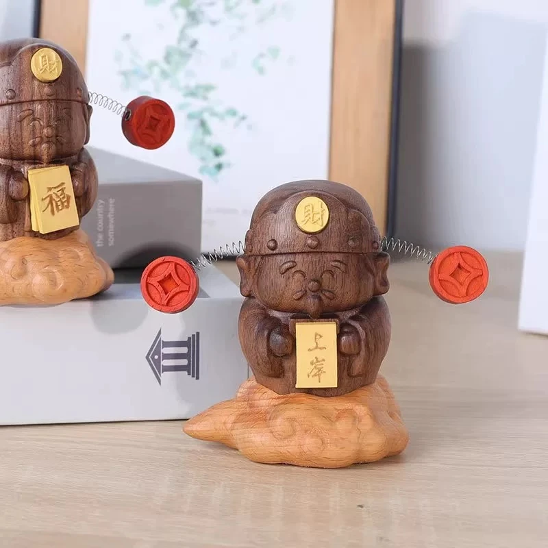 实木财神立体桌面办公室装饰开业乔迁可爱书桌车载小摆件