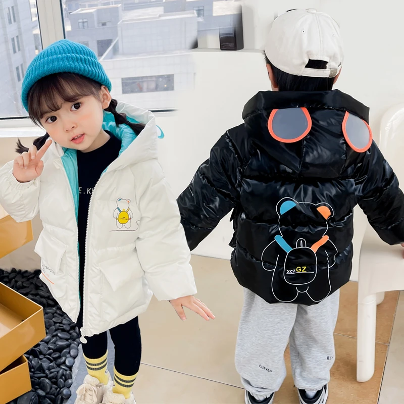 儿童棉服男女童冬装免洗加厚短款宝宝棉衣中小童耳朵连帽棉袄外套