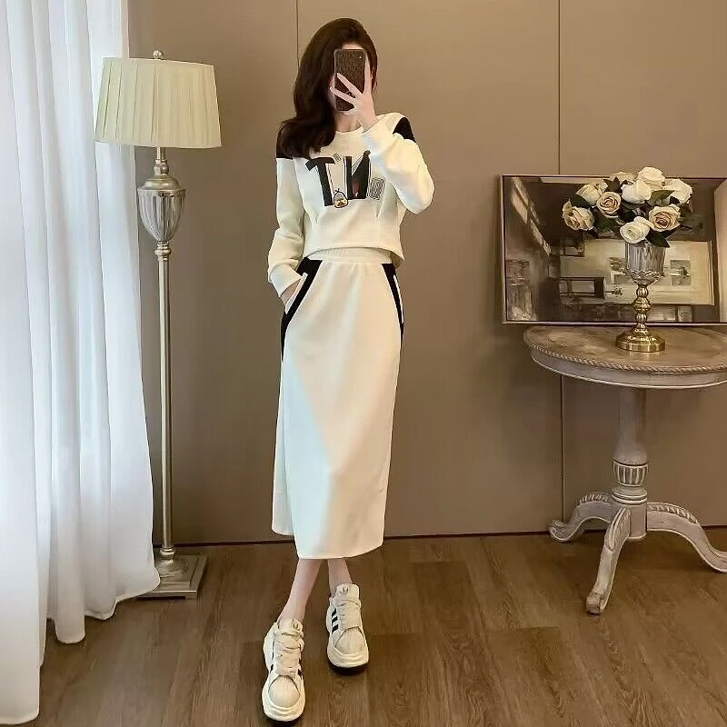 休闲运动卫衣套装裙女2024秋冬季新款高级感气质减龄半身裙两件套