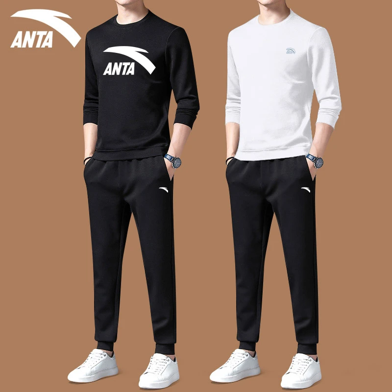安踏运动服休闲套装男秋季新款圆领品牌卫衣卫裤跑步健身两件套男