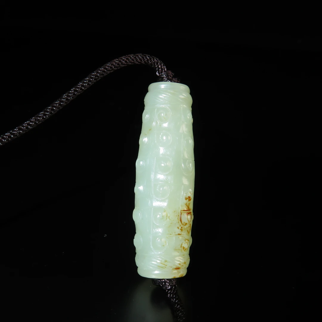 清代玉勾连谷纹勒子挂件/MZ387201/和田玉/民族文物