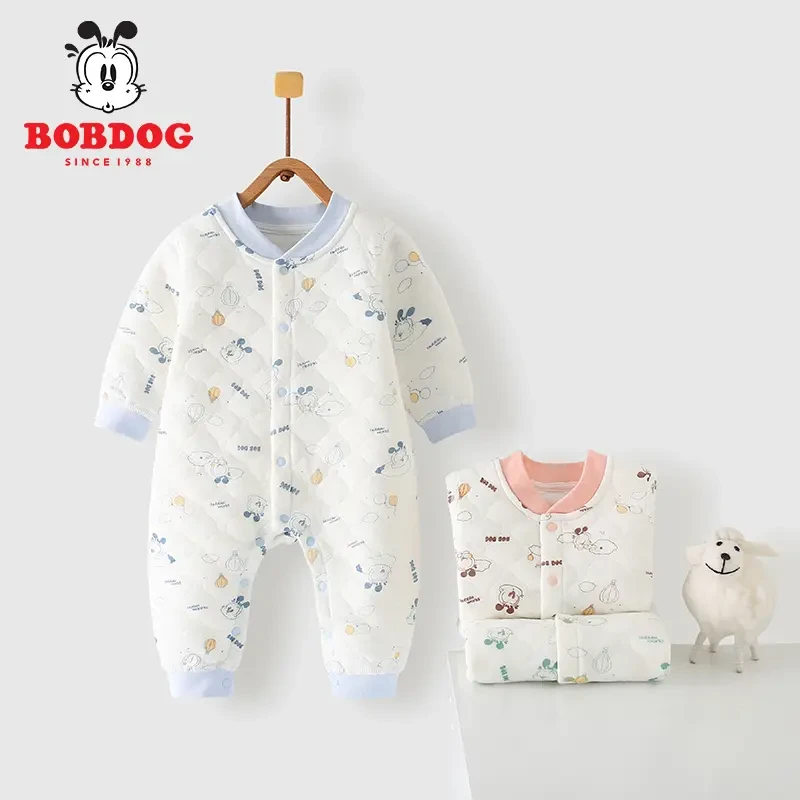巴布豆新生儿衣服秋冬加厚纯棉男女宝宝连体衣爬服哈衣A类