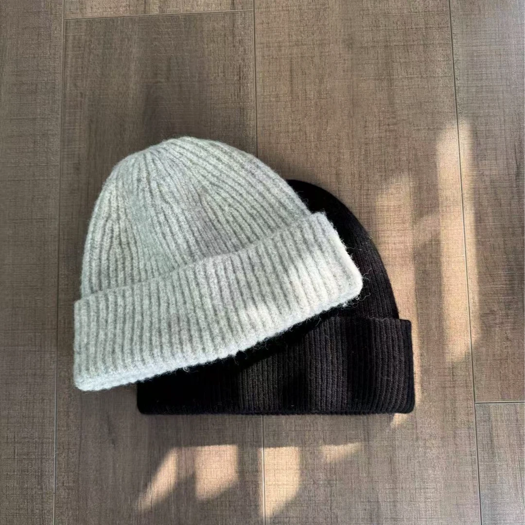 WZH【针织毛线帽】花灰色黑色时尚百搭女士黑色设计极简风秋冬保暖