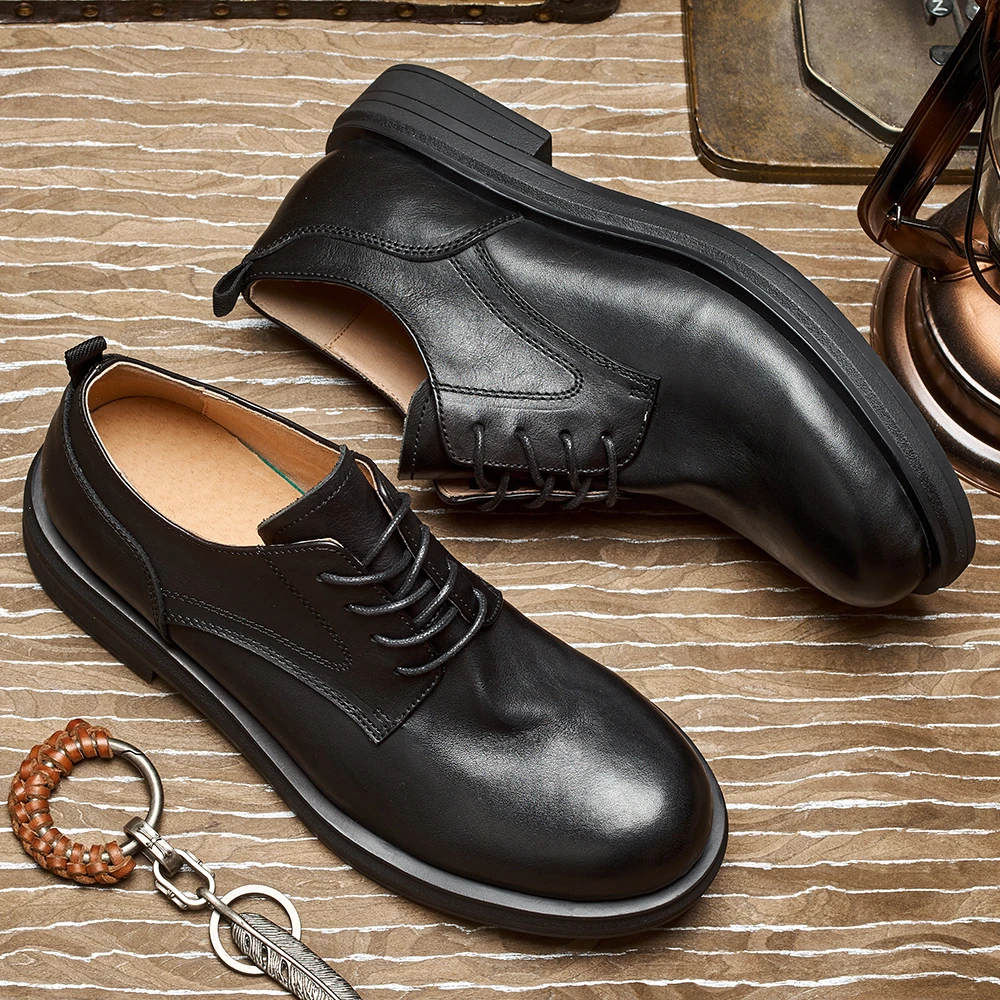 【清仓】复古休闲皮鞋男手工真皮商务透气百搭系带皮鞋正装商务皮鞋