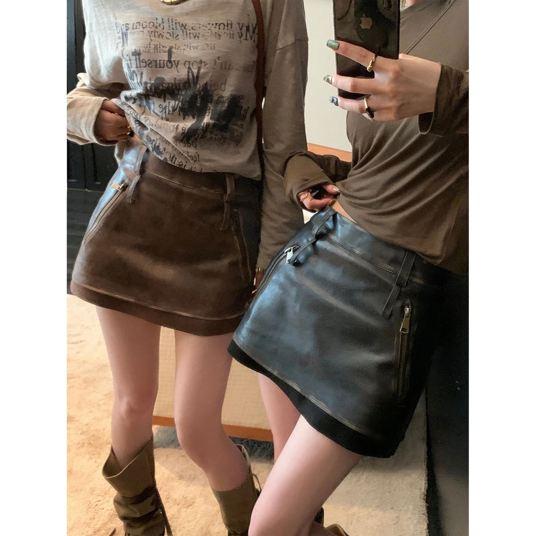 【miu风搭配万金油】擦色御姐半身裙女秋季复古A字裙短裙秋冬时尚