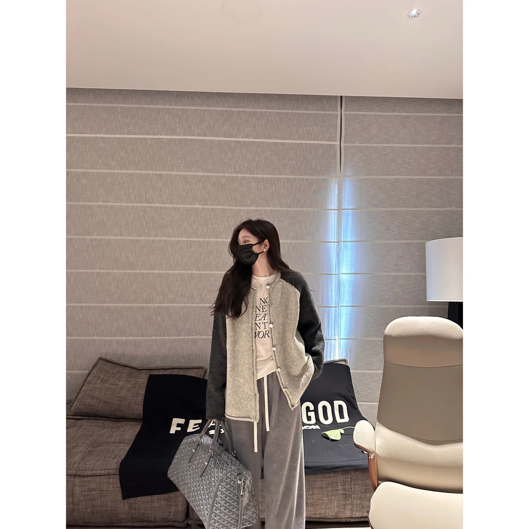 【芝麻糊糊】拼色 开衫