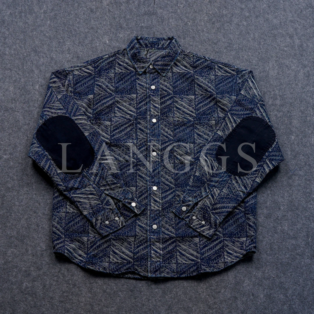 LANGGS&鸣谷 经典复古cowboy shirt,蓝格牛仔衬衫MG-HC-387