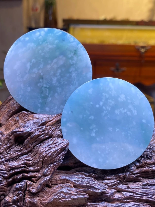 缅甸天然翡翠雪花棉平安扣吊坠