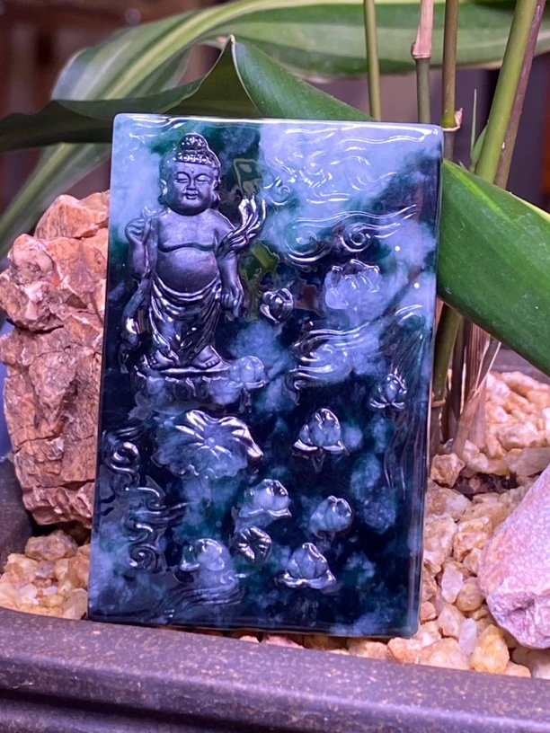 缅甸天然墨翠太子佛吊坠