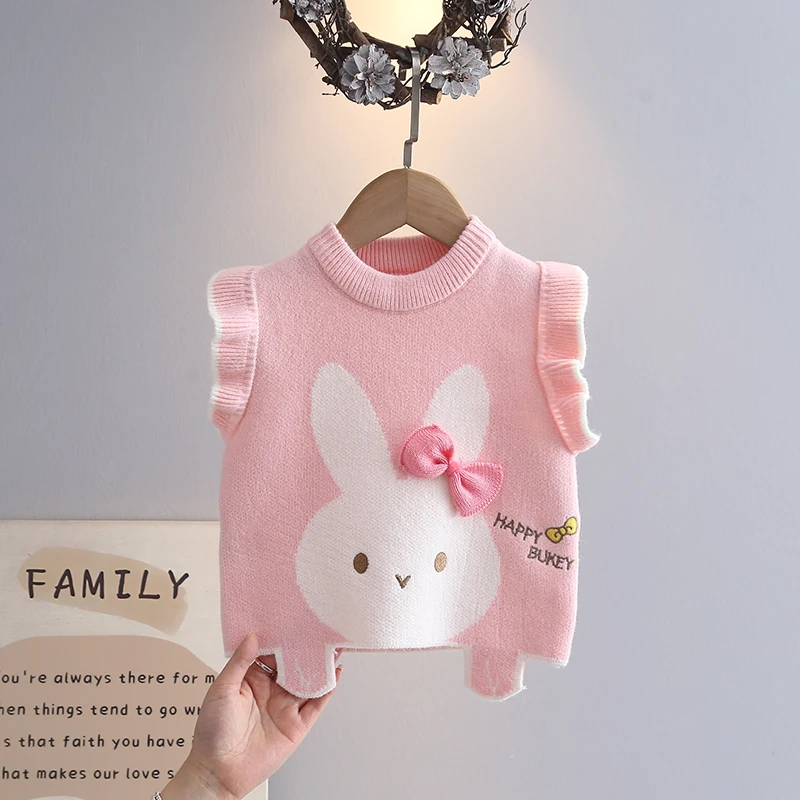 女宝宝上衣春秋季女童针织背心小童洋气无袖马夹婴儿毛衣儿童马甲