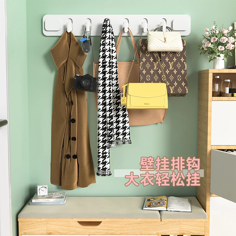 吸盘挂钩排钩免打孔门后壁挂架家用玄关衣帽排钩卧室挂衣强力吸附