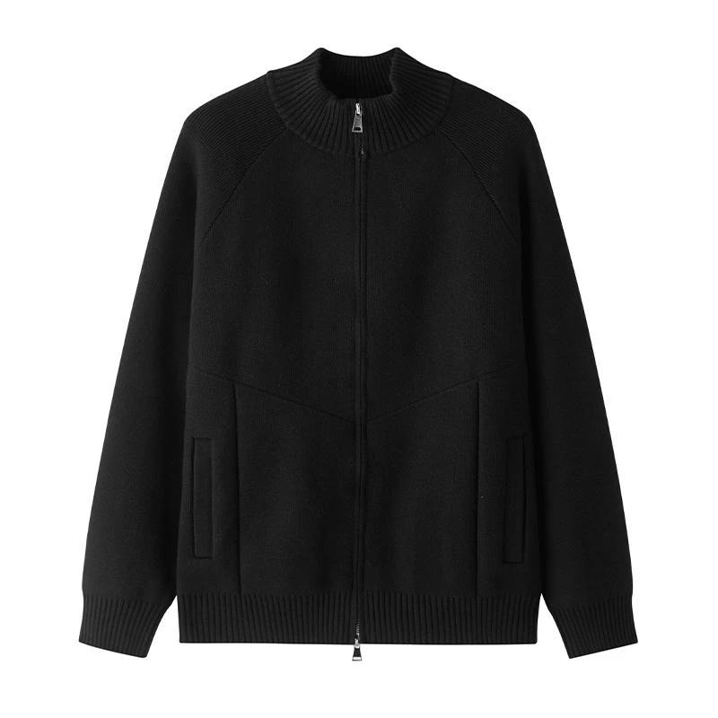 中和休闲男装微宽松立领毛衣开衫2024秋冬新款简约百搭保暖上衣潮