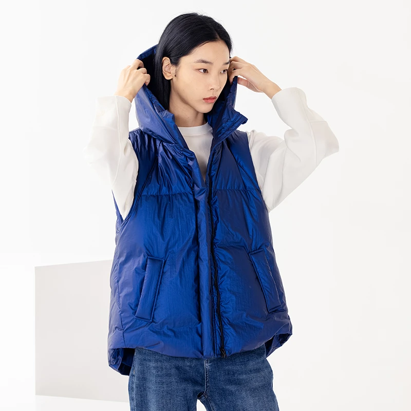 中和休闲马甲女外穿秋冬新款时尚连帽保暖马夹纯色背心外套